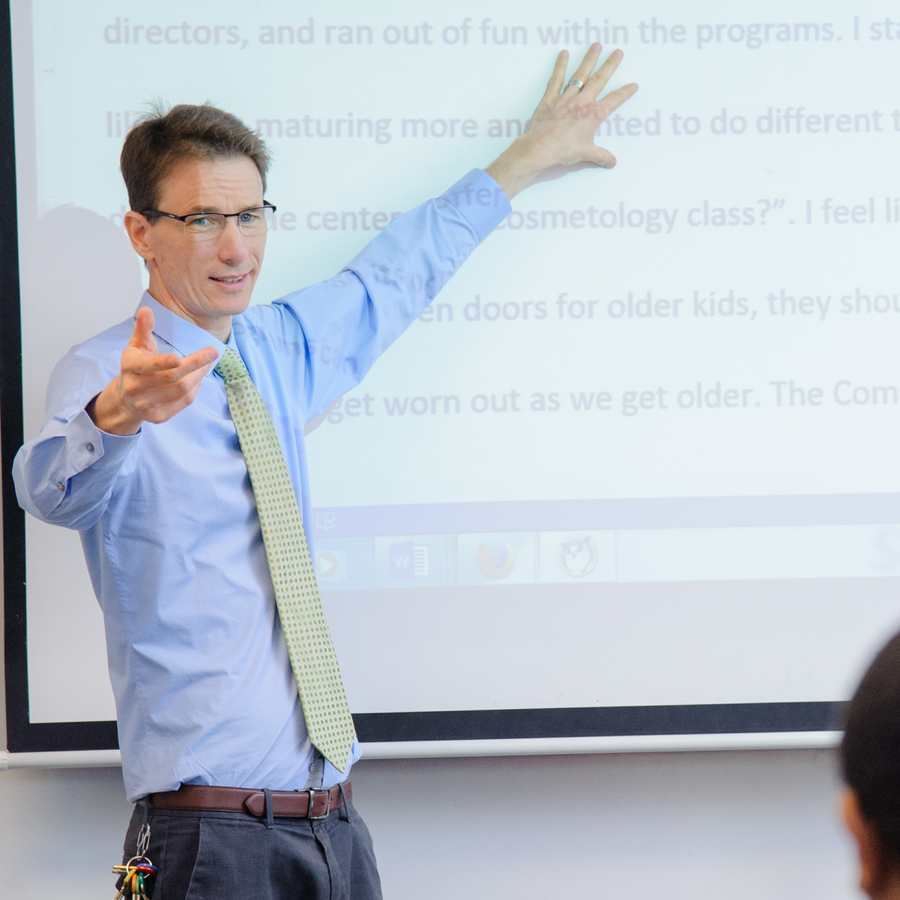 Steven teaching in classroom